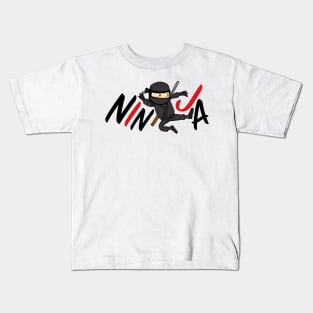 Cute Kawaii Ninja Flying Kick Funny Simple Japanese theme design Kids T-Shirt